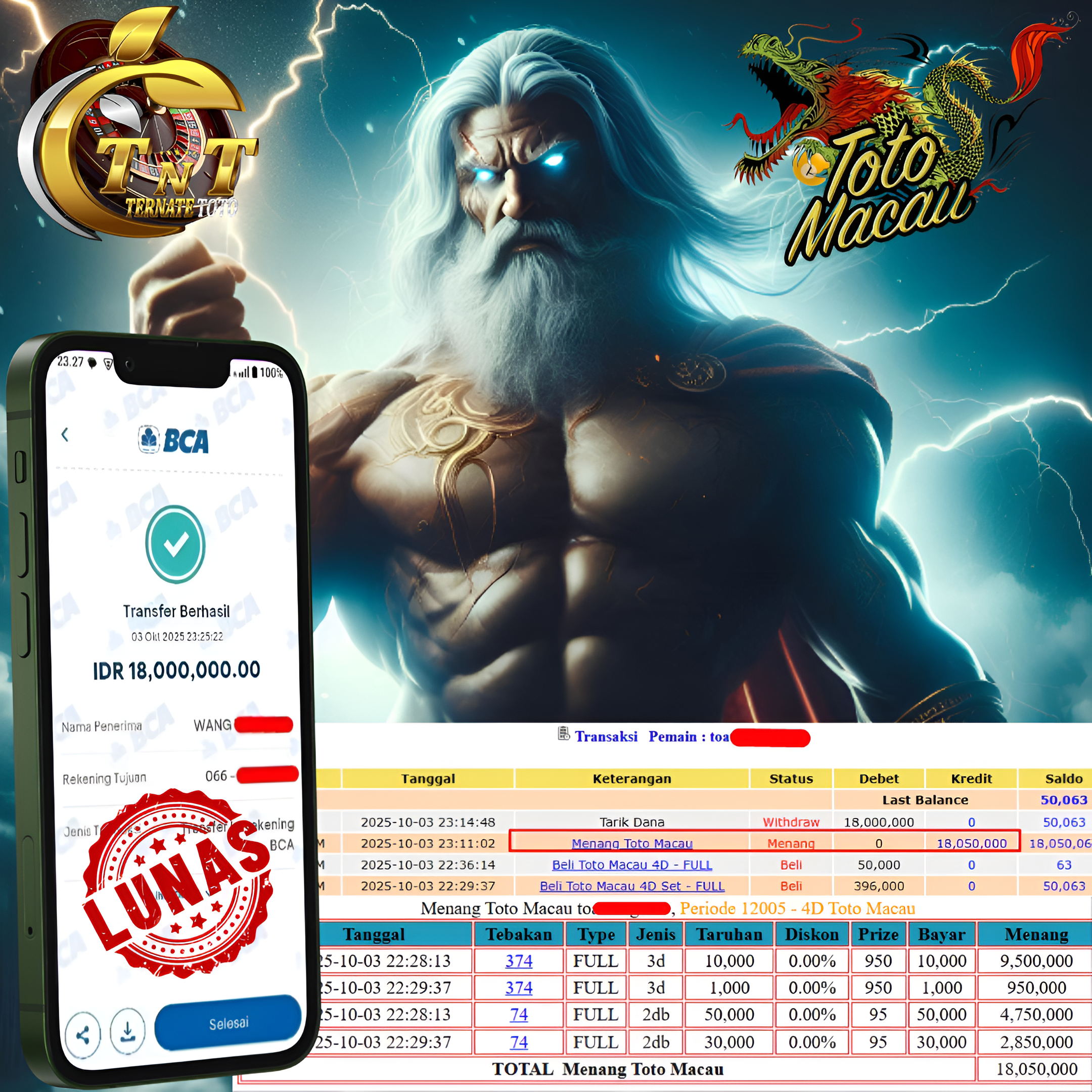 TERNATETOTO - MENANG TOTO MACAU 4D Rp.18,000,000,-